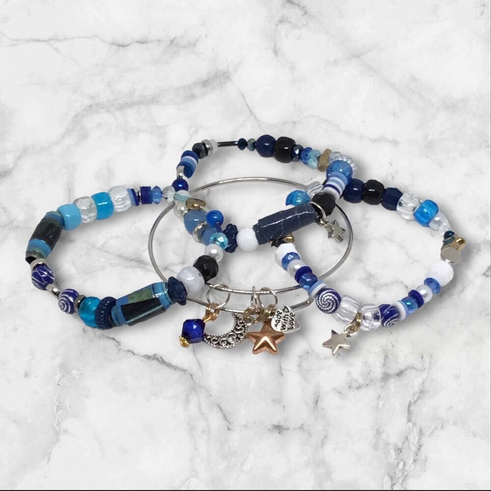 Starry Night Bracelet Set Handcrafted Paper Bead Boho Celestial Inspired Design